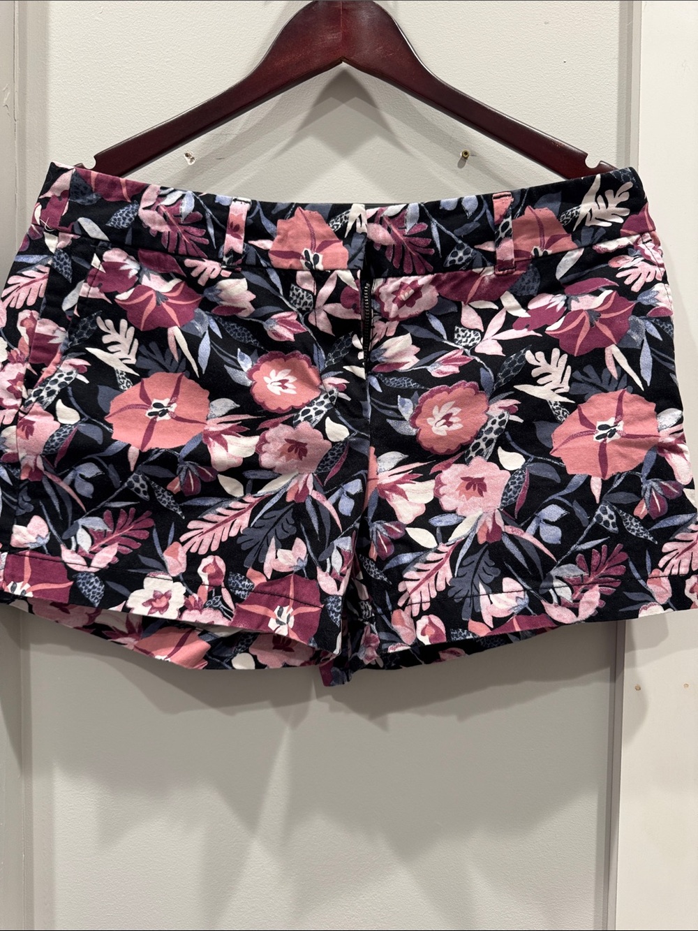 LOFT Floral Print Bermuda Shorts - Pink on Navy